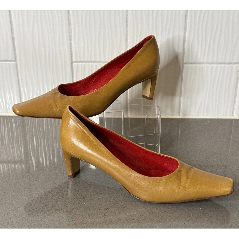 Vintage Mario Bruni Leather Women's Shoes Pumps in Camel/Tan 7.5M Made Italy GUC